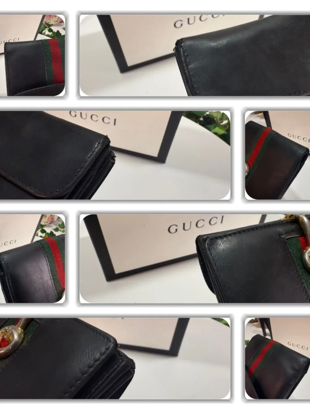 FASHIONABLE GUCCI BLACK LEATHER GREEN & RED WEB STRIPED HORSE-BIT WALLET! - Picture 4 of 17